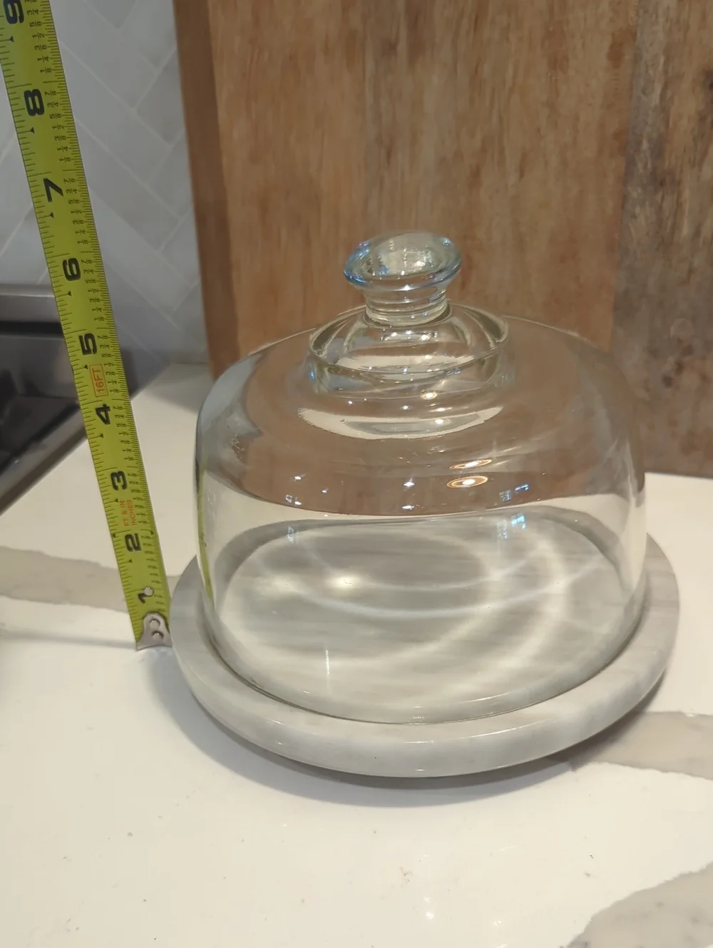 Dutch Garden Grey Marble & Glass Cloche Cheese Dome Keeper Tray Platter Server